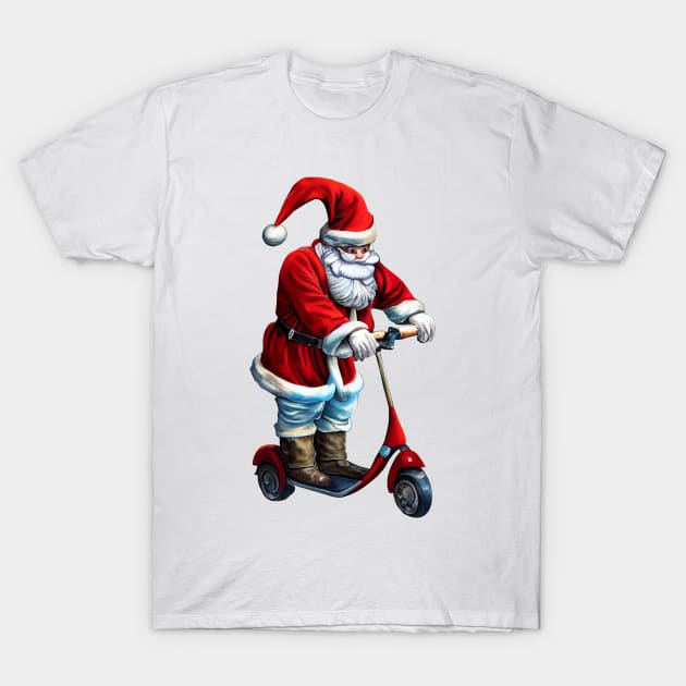 Santa riding Electric scooter T-Shirt by MZeeDesigns